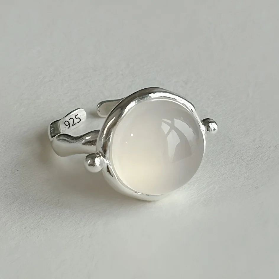 PANJBJ 925 Sterling Silver Hotan Jade Geometric Ring for Women Girl Adjustable Retro Delicate Jewelry Birthday Gift Dropshipping