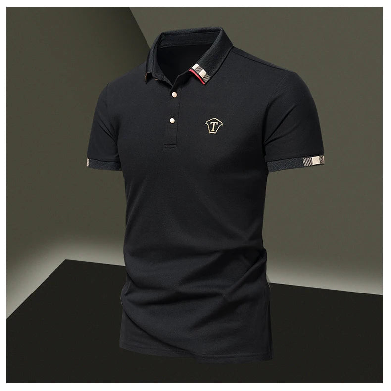 2024 Summer New Men's Pure Cotton Short sleeved T-shirt for Men's High end Casual Lapel Half Sleeved Polo Shirt Men's Top