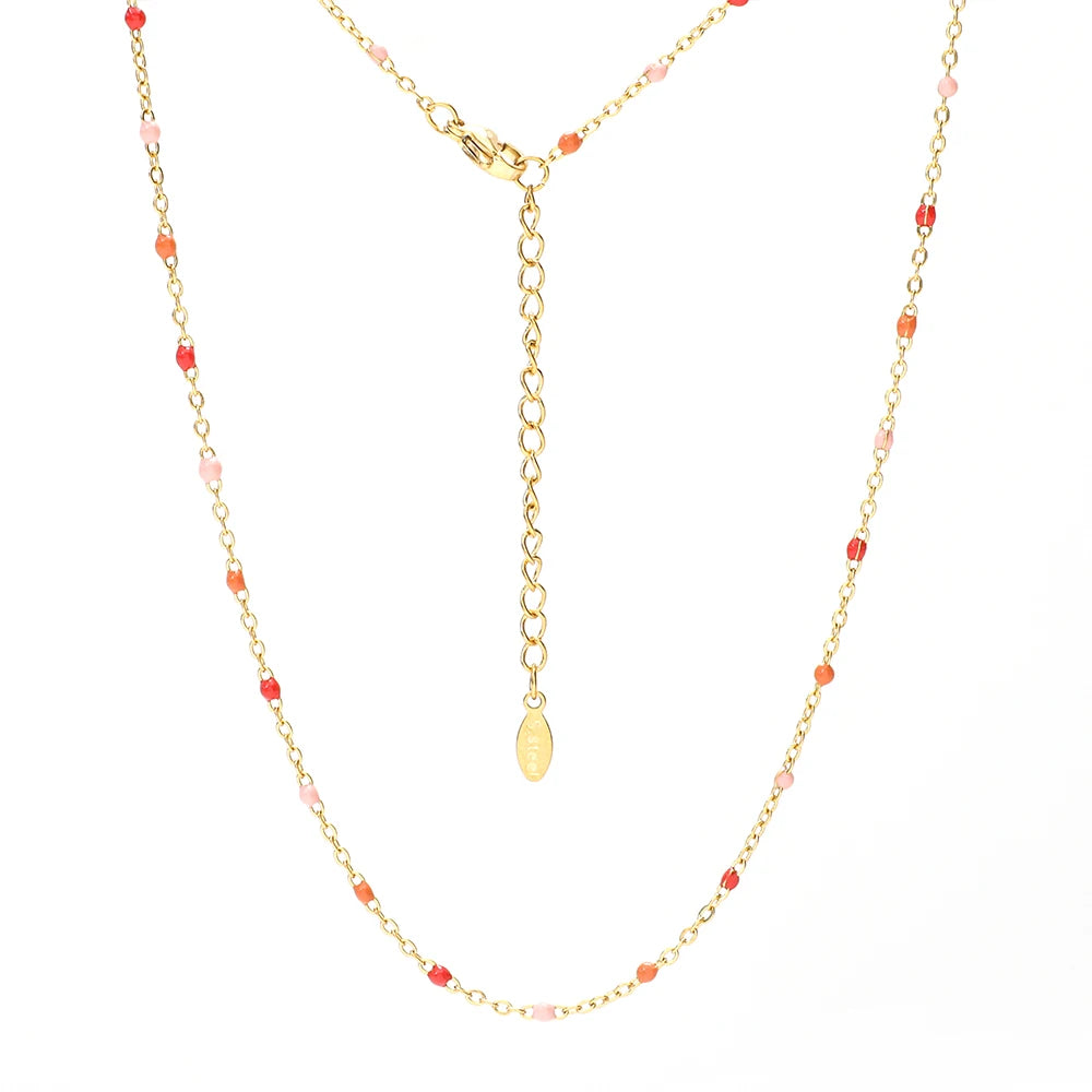 ZMZY Hot Pink Stainless Steel Link Cable Chain Fashion Gold Color Satellite Enamel Beads Necklace for Women Chic Summer Gift