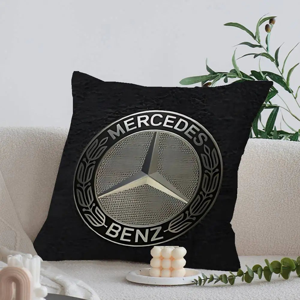 M-Mercedes-Ben-zs Logo Pillow Covers Cartoon Sofa Decorative Home Double-sided Printing Short Plush Cute Cushion Cover