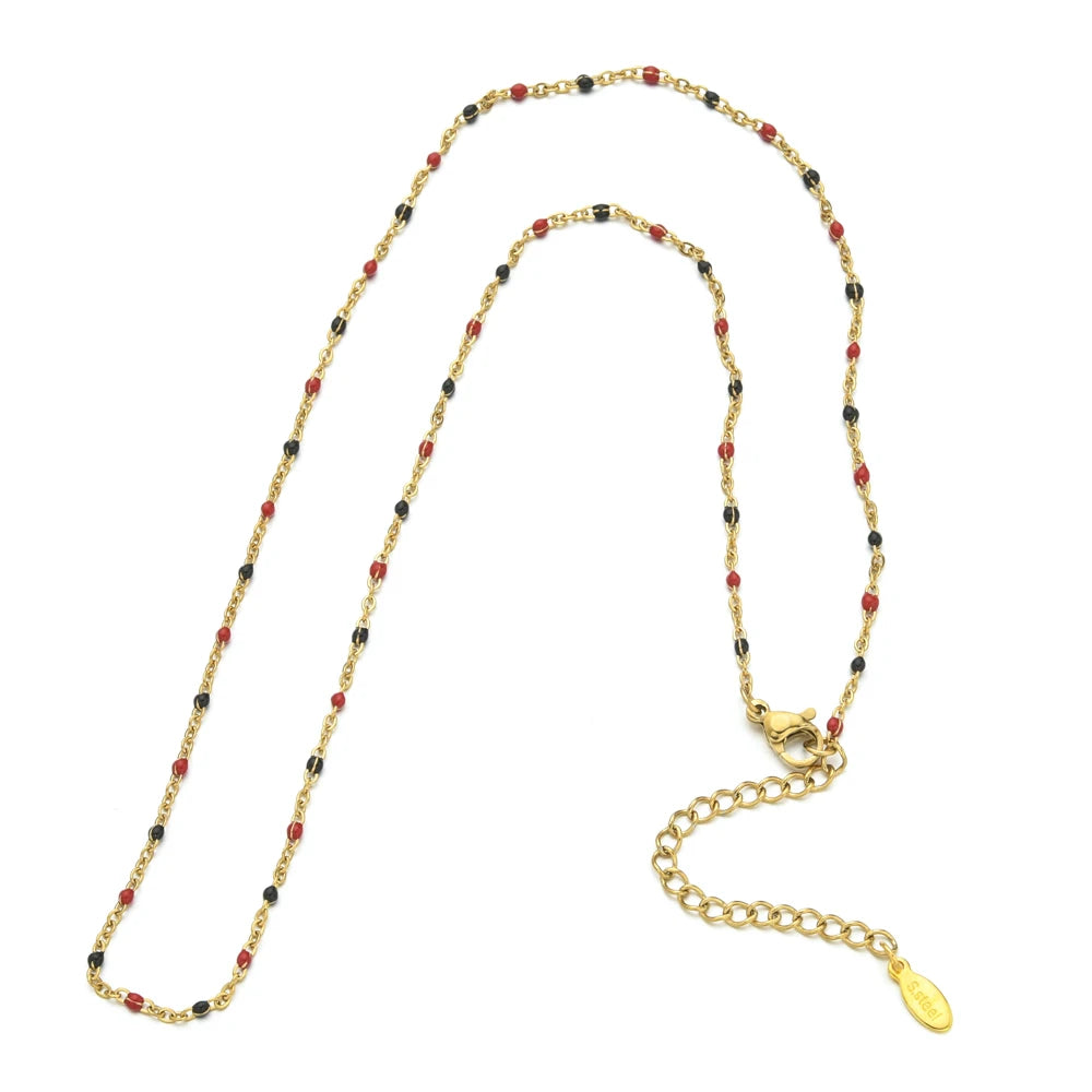 ZMZY Hot Pink Stainless Steel Link Cable Chain Fashion Gold Color Satellite Enamel Beads Necklace for Women Chic Summer Gift