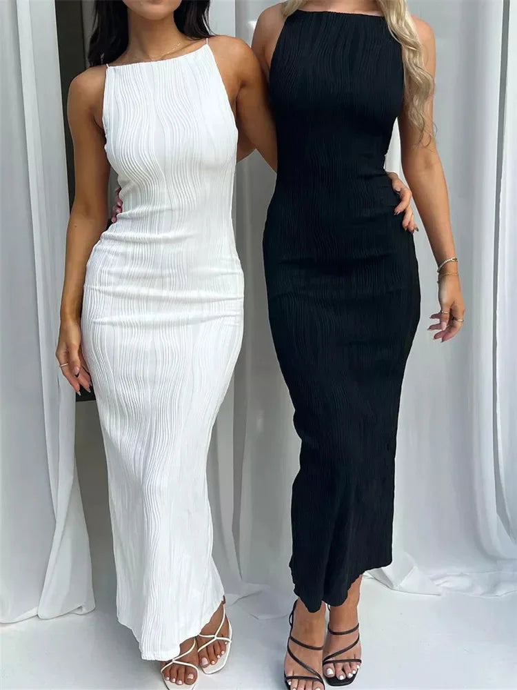 Ruched Sleeveless Split Midi Dress