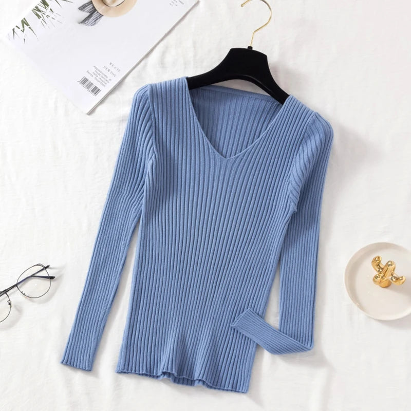 Knitted V-Neck Pullover Sweater