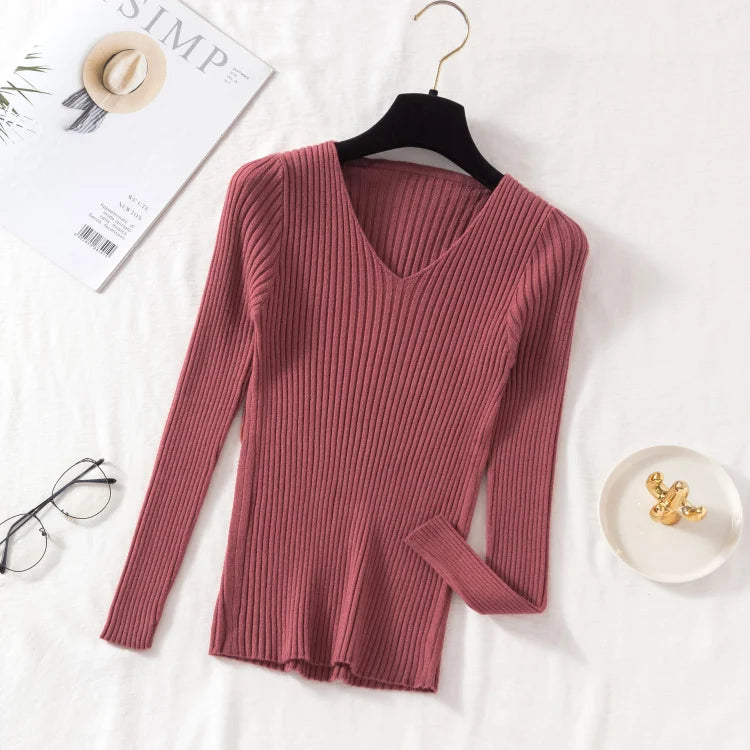 Knitted V-Neck Pullover Sweater