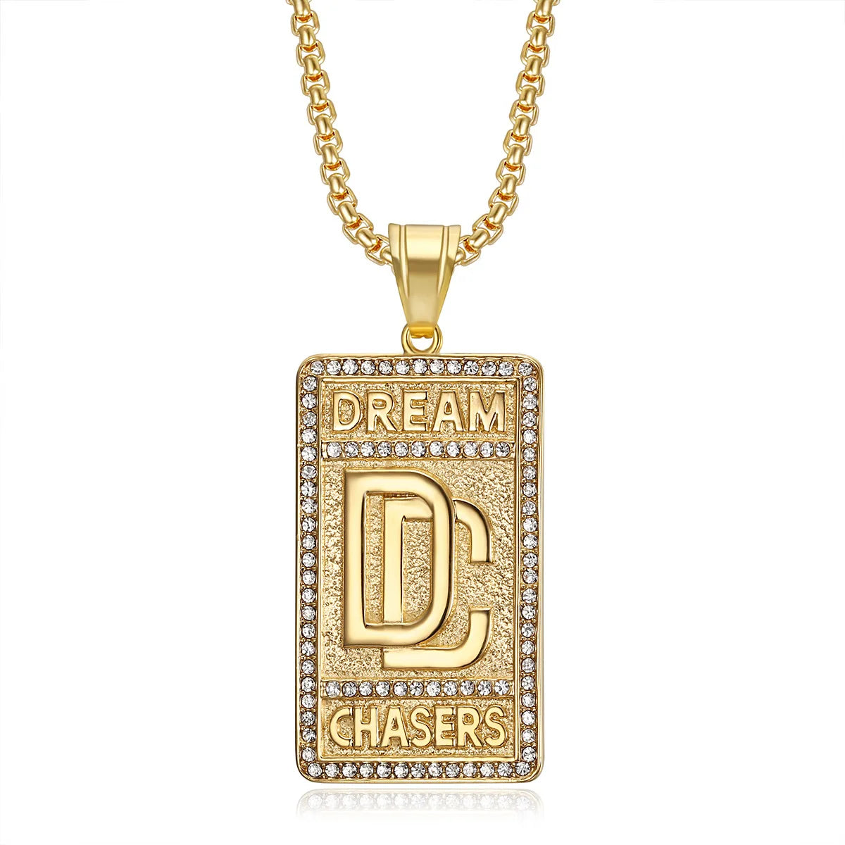 ULJ  Hip Hop Chase Dream Pendant Stainless Steel Nekclace AAA Bling Reinstones  Iced out For Man Woman Waterproof Jewelry