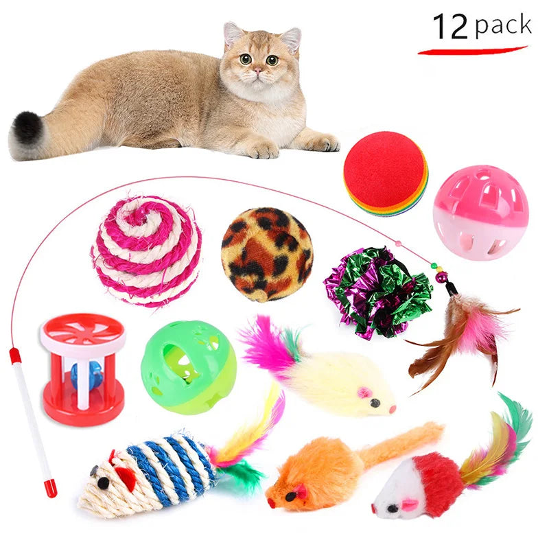 Kitten Toys Variety Pack-Pet Cat Toys Combination Set Cat Toy Funny Cat Stick Sisal Mouse Bell Ball Cat Supplies - PrimeNest