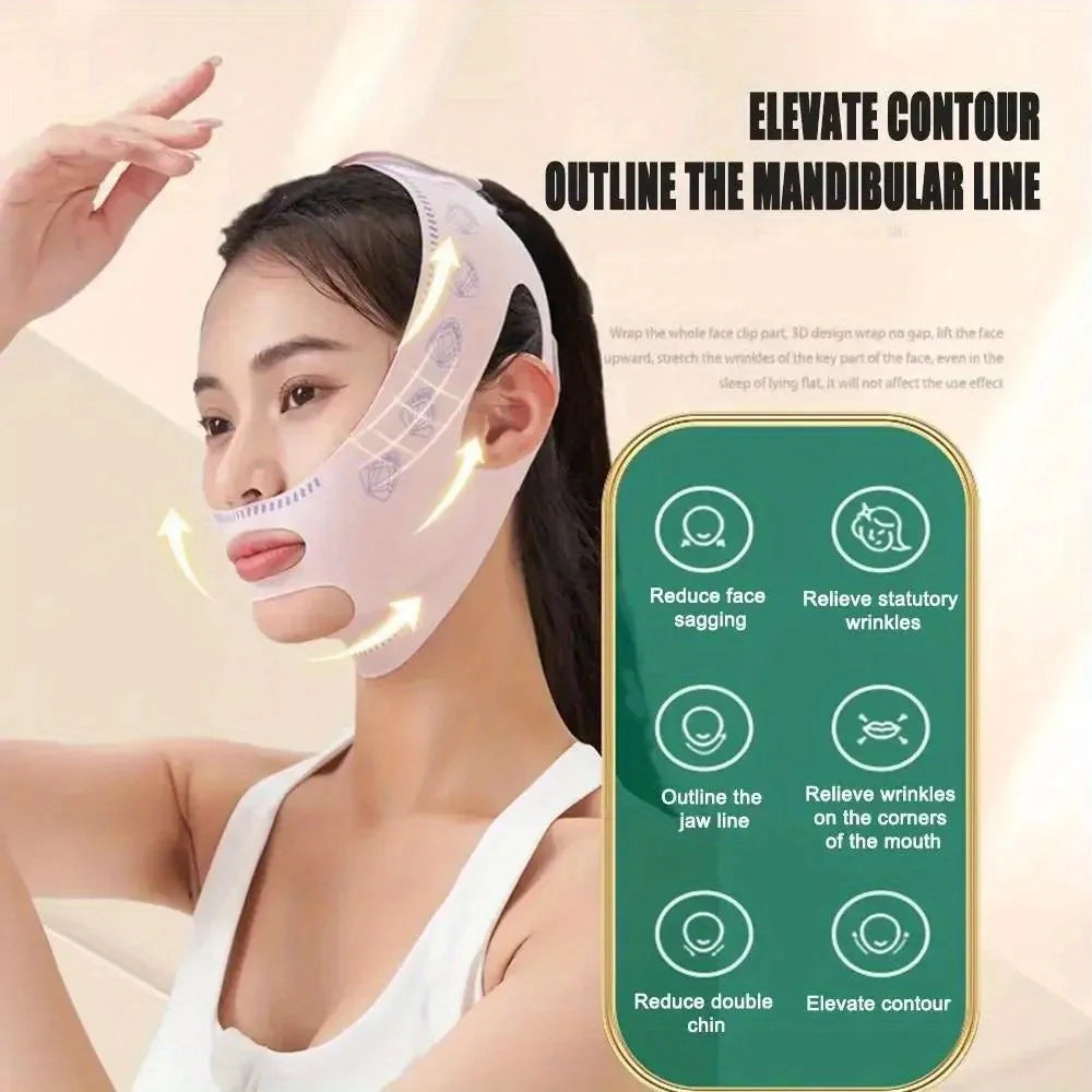 Double-Layer Face Slimming Belt - 2-in-1 V Line Shaper Anti-Aging Strap for Cheek Chin Lift Overnight Facial Contouring - PrimeNest