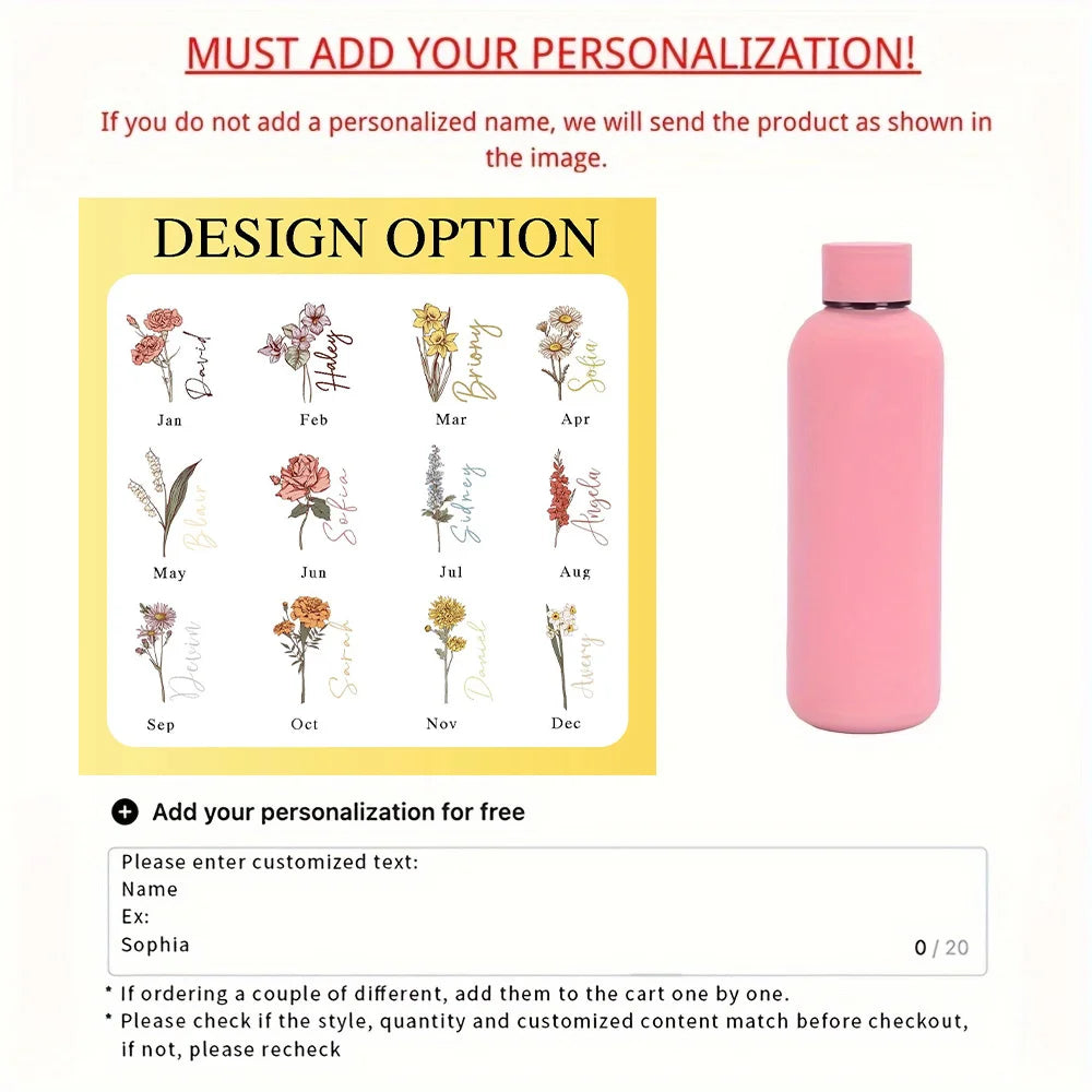 Customized floral water bottle, Portable outdoor sports insulated bottle, for outdoor camping, hiking, and travel