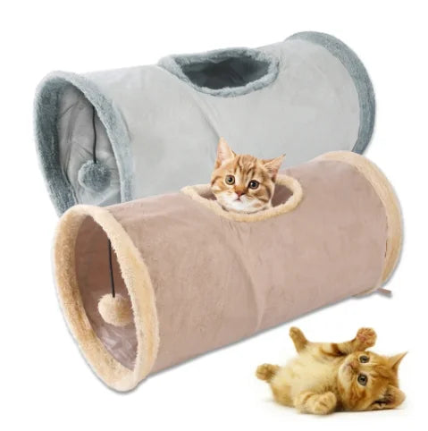 Pet Cat Plush Tunnel Foldable Suede Channel Toy for Self Entertainment and Relaxation Cat Toy Suitable for Cats to Play at Home - PrimeNest
