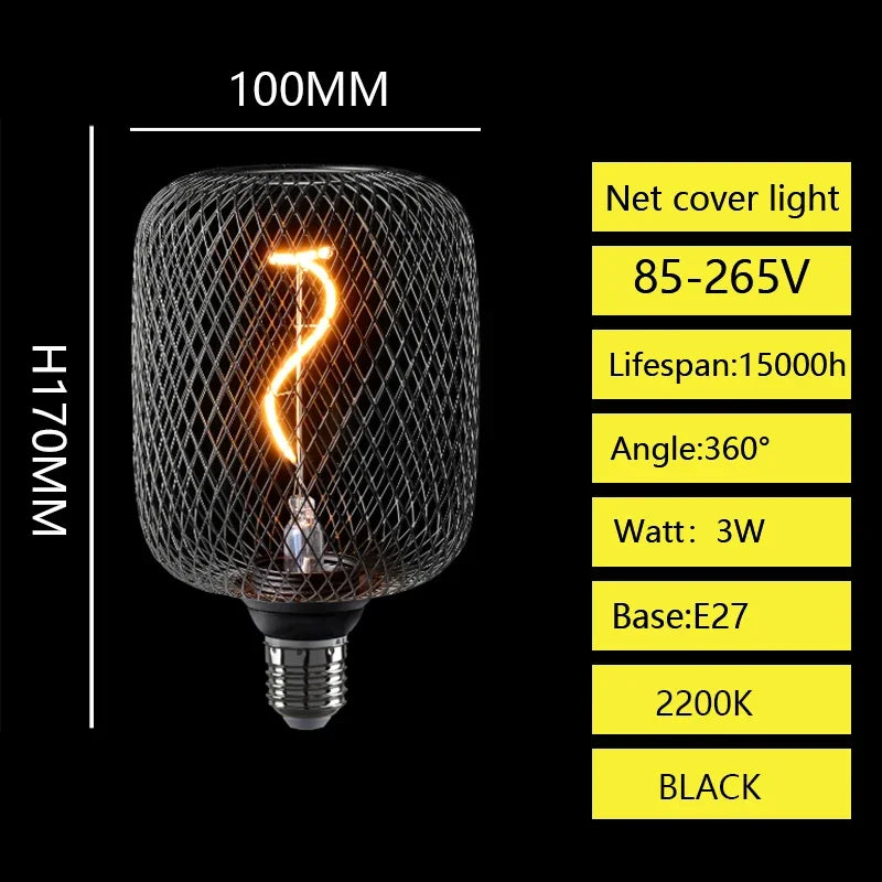 E27 Screw Creative Luxury Black Gold LED Light Bulb  Wrought Iron Mesh Cover Lamp Metal Cage Dining Bar Net Cover Light Lamp