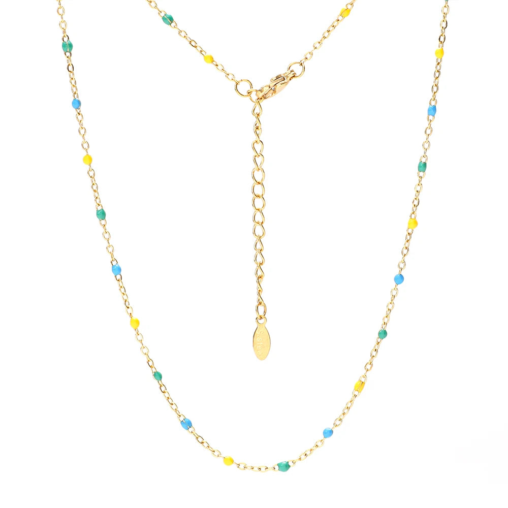 ZMZY Hot Pink Stainless Steel Link Cable Chain Fashion Gold Color Satellite Enamel Beads Necklace for Women Chic Summer Gift