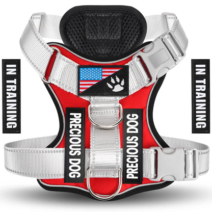 Reflective Dog Vest Harness with 5 PCS Patches Service Dog Harness Adjustable Soft Oxford Pet Harness