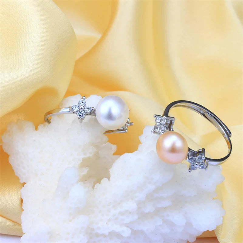 YWYC Freshwater Cultured Pearl 925 Sterling Silver Rings for Women Open Adjustable Rings Jewlery Gift Wholesale
