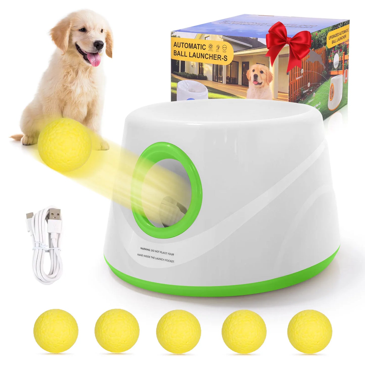 Next-Gen Automatic Dog Ball Launcher,Interactive Dog Tennis Ball thrower With 5 ETPU balls-Non-Toxic, Interactive Dog Toy - PrimeNest