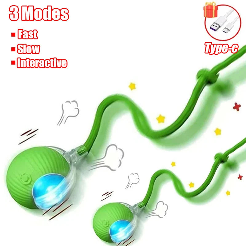 New Cat Interactive Ball Toy Automatic Rolling Ball Faux Tail Rechargeable Smart Pet Electric Toy Dog Cat Training Imitate Mouse - PrimeNest