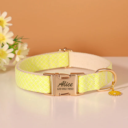 Custom Bling Nylon Dog Collar Free Engraved Puppy Dog ID Name Collars With Cute Flower Tag Accessory For Small Medium Dogs Cats - PrimeNest