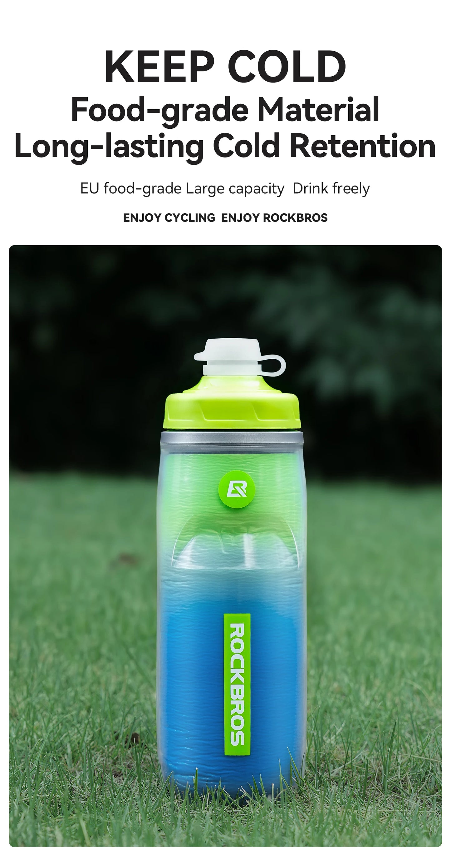 ROCKBROS Local Shipping 620ml Bike Water Bottle Cold Water Insulated Thermal Silicone Cycling Bottle Fitness Outdoor Portable Bicycle Water Kettle