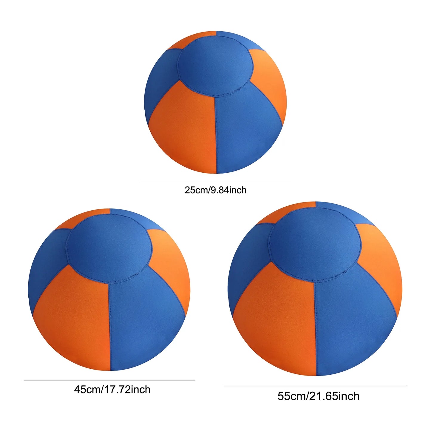 Herding ball sizes: 25cm, 45cm, and 55cm with blue-and-orange panels
