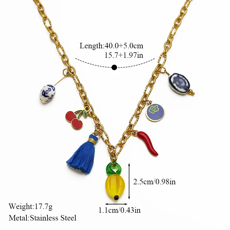 EILIECK 316L Stainless Steel Charms Pearl Star Celadon Pendant Drop Necklace For Women Golden Popular Summer Fashion Jewelry