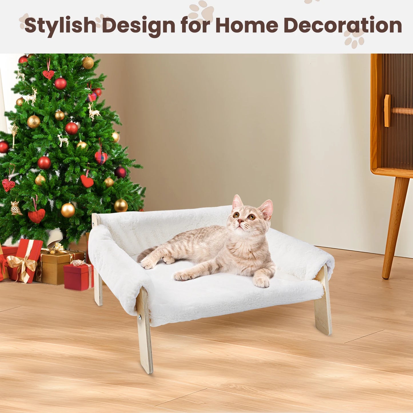 Raised Plush Cat Sofa Bed with Wooden Legs