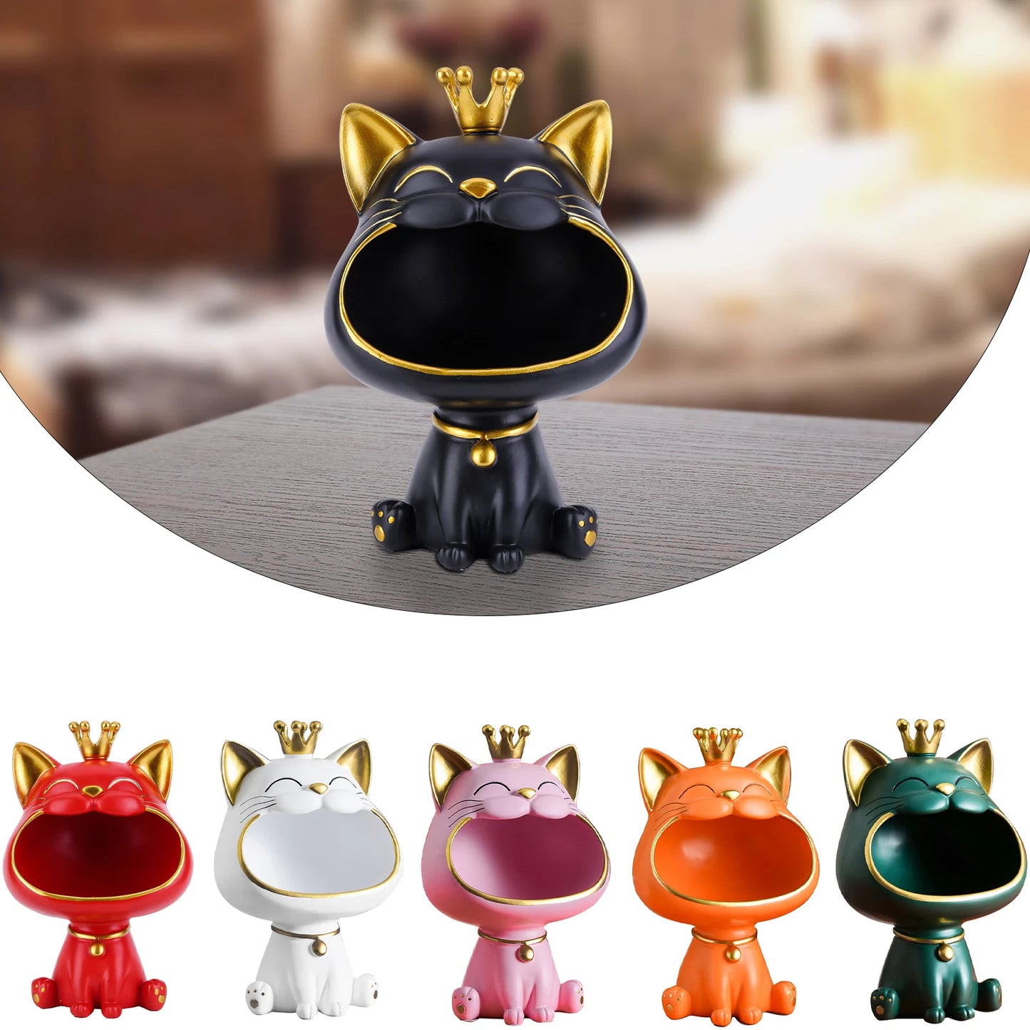 Lucky Cat Storage Statue | Resin Desktop Organiser & Home Décor Ornament