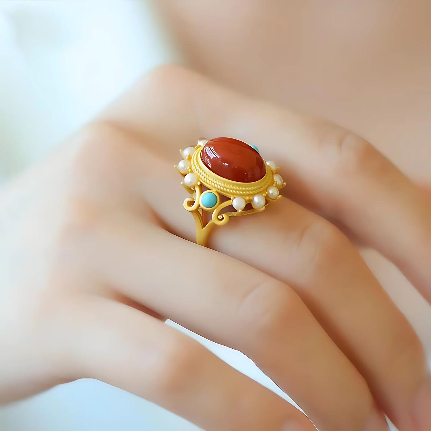 PANJBJ 925 Sterling Silver Hotan Jade Geometric Ring for Women Girl Adjustable Retro Delicate Jewelry Birthday Gift Dropshipping
