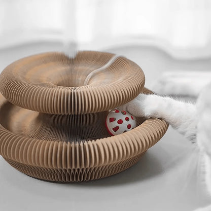 Foldable Cat Scratcher with Bell &amp; Catnip - Multi-Level Cardboard Toy for Kittens, Durable Claw Sharpener
