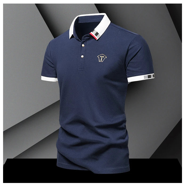 2024 Summer New Men's Pure Cotton Short sleeved T-shirt for Men's High end Casual Lapel Half Sleeved Polo Shirt Men's Top