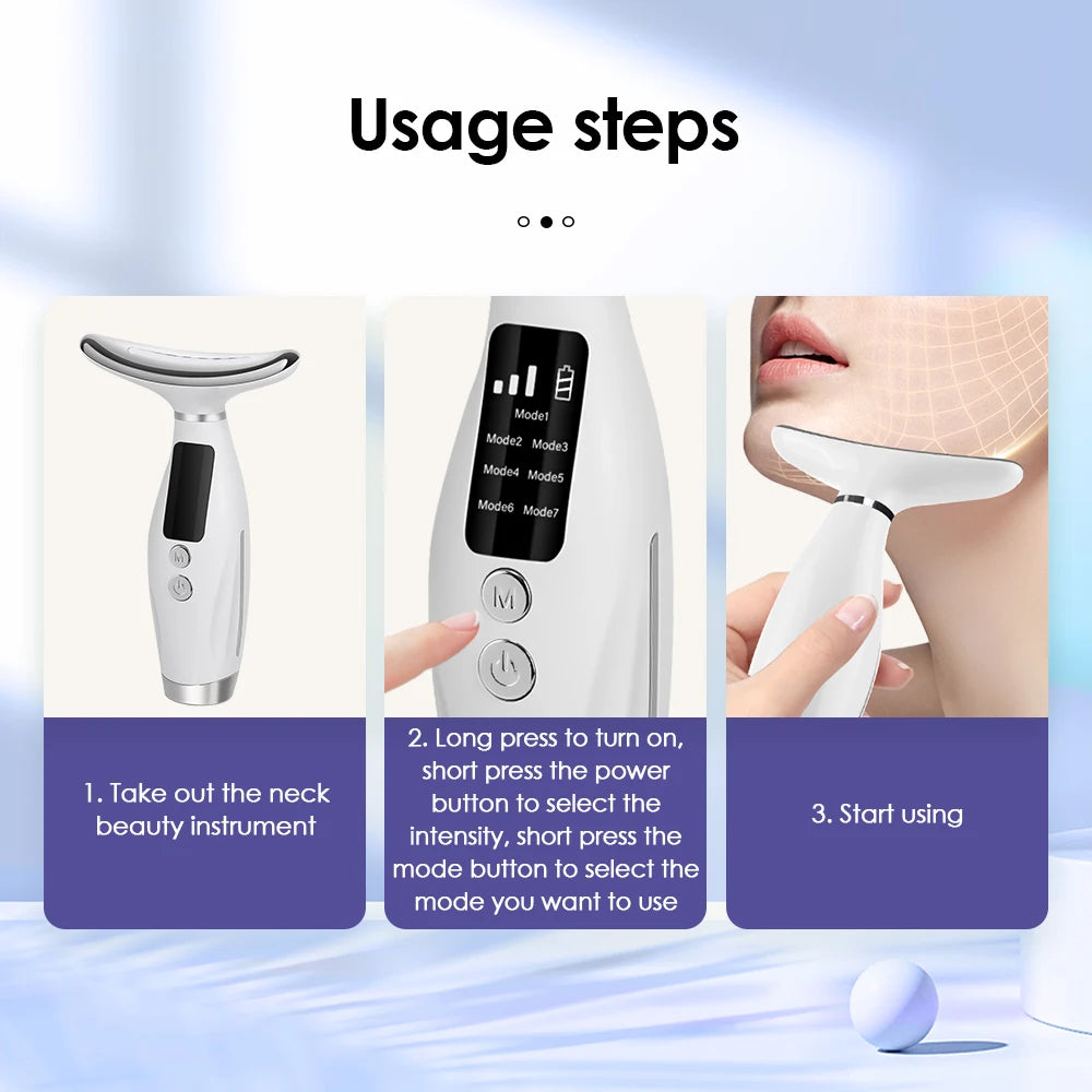 Neck Face Lifting Massager 7 Colors Light LED Photon Therapy Skin Tighten Wrinkle Remove Heating Vibration Massage Beauty Device - PrimeNest