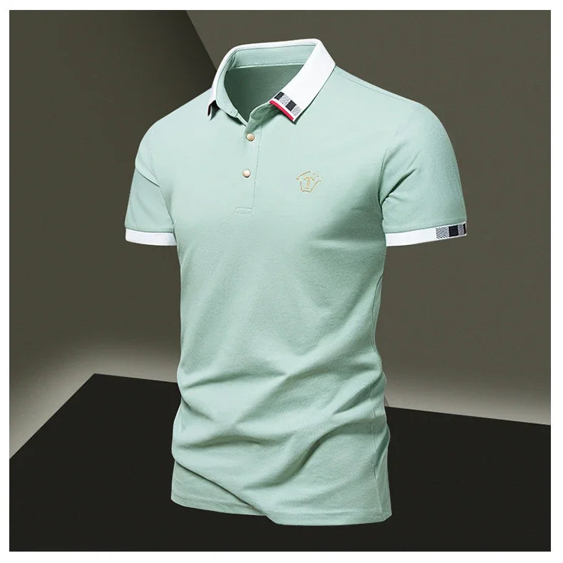 2024 Summer New Men's Pure Cotton Short sleeved T-shirt for Men's High end Casual Lapel Half Sleeved Polo Shirt Men's Top