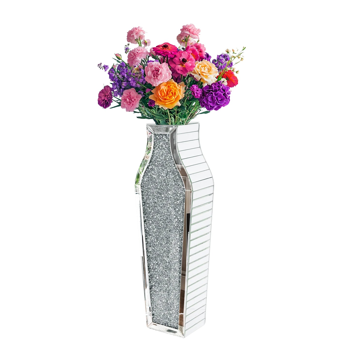 Tall Flower Vase Crushed Diamond Mirrored Floor Home Deco Vase - PrimeNest