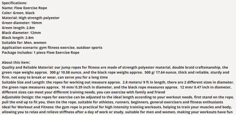Flow Exercise Rope for Fitness Flow Double Braid Workout Rope Adjustable Length Jump Ropes for Men and Women Home Gym Workout
