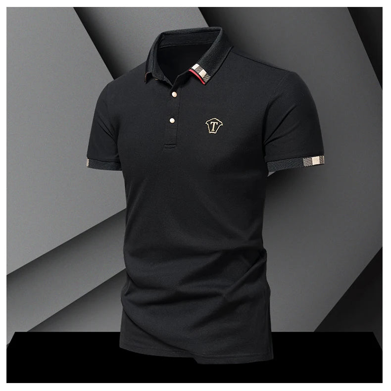 2024 Summer New Men's Pure Cotton Short sleeved T-shirt for Men's High end Casual Lapel Half Sleeved Polo Shirt Men's Top