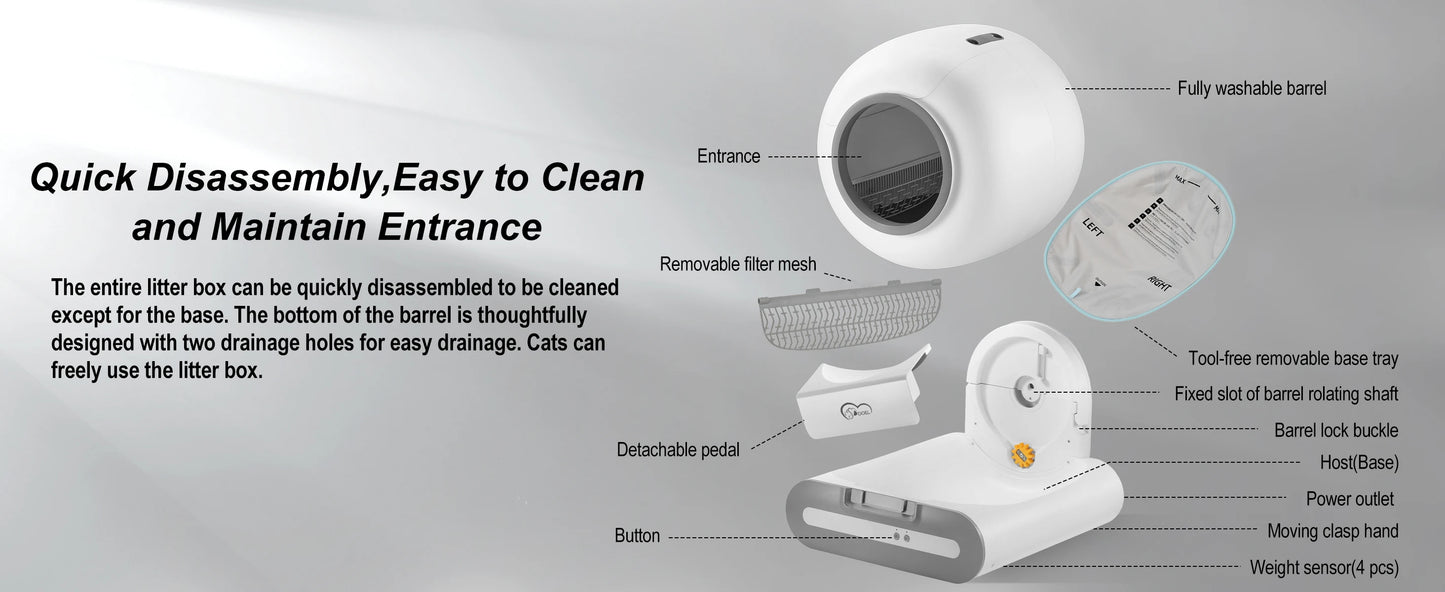 DOEL 65L Self-Cleaning Cat Litter Box App Control, ONLY Supports 2.4G WiFi w/Litter Mat&Trash Bags, Fit for Tofu & Mixed Litter - PrimeNest