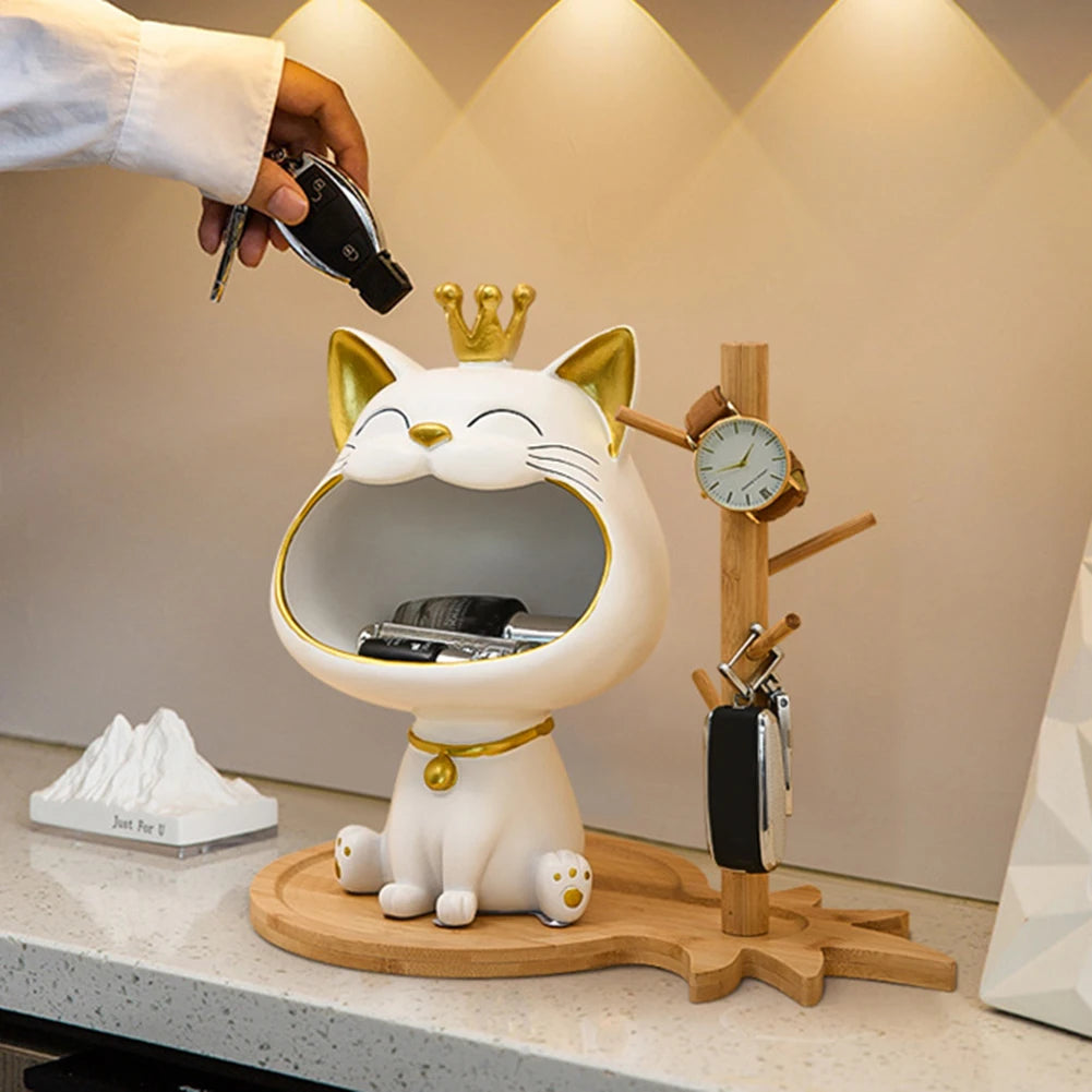 Lucky Cat Storage Statue | Resin Desktop Organiser & Home Décor Ornament