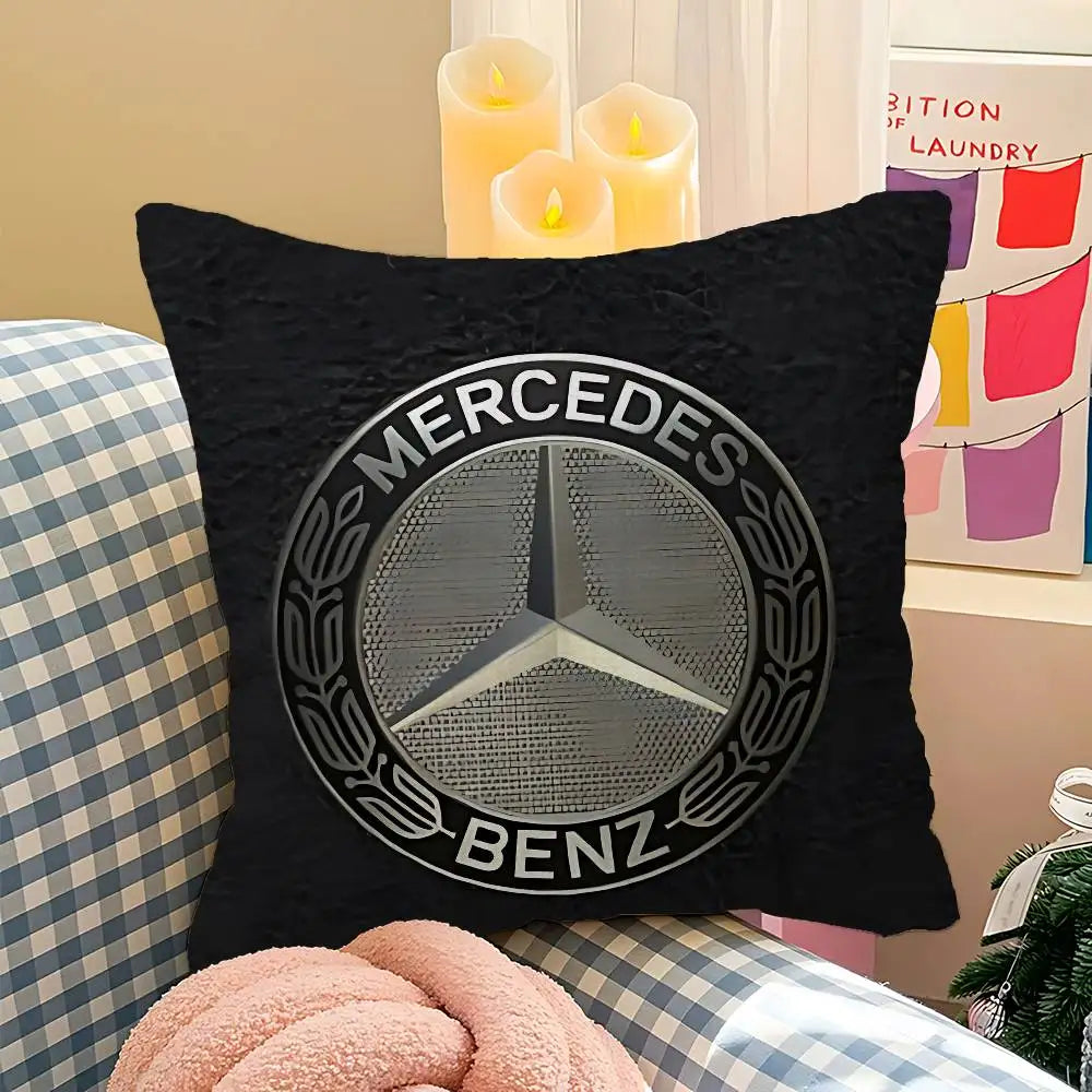 M-Mercedes-Ben-zs Logo Pillow Covers Cartoon Sofa Decorative Home Double-sided Printing Short Plush Cute Cushion Cover