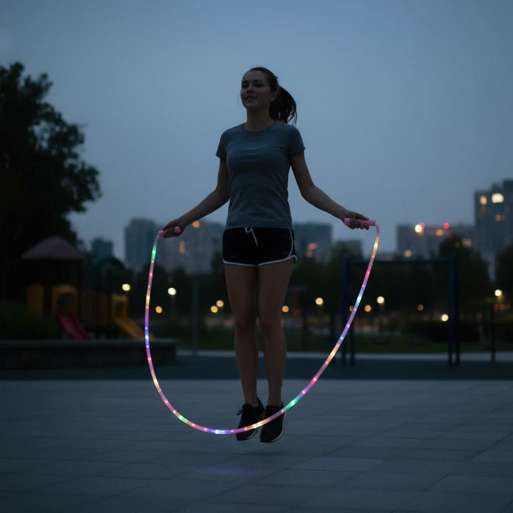 LED Light Up Jump Rope Colorful Night Glow Sports Toy for Outdoor Night Use Durable PVC Material Adjustable Length