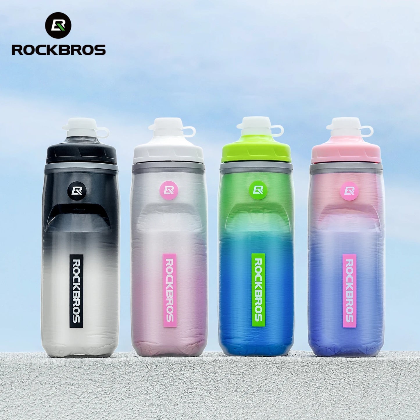 ROCKBROS Local Shipping 620ml Bike Water Bottle Cold Water Insulated Thermal Silicone Cycling Bottle Fitness Outdoor Portable Bicycle Water Kettle