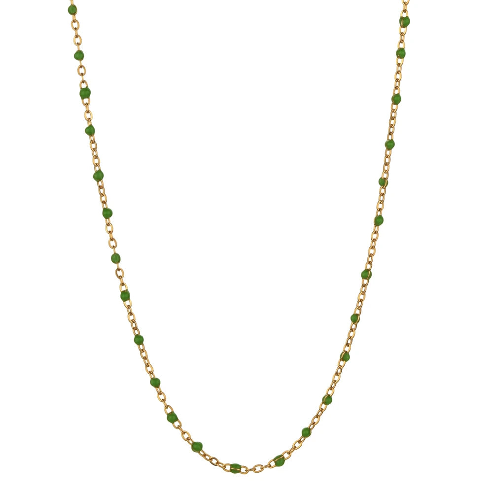 ZMZY Hot Pink Stainless Steel Link Cable Chain Fashion Gold Color Satellite Enamel Beads Necklace for Women Chic Summer Gift