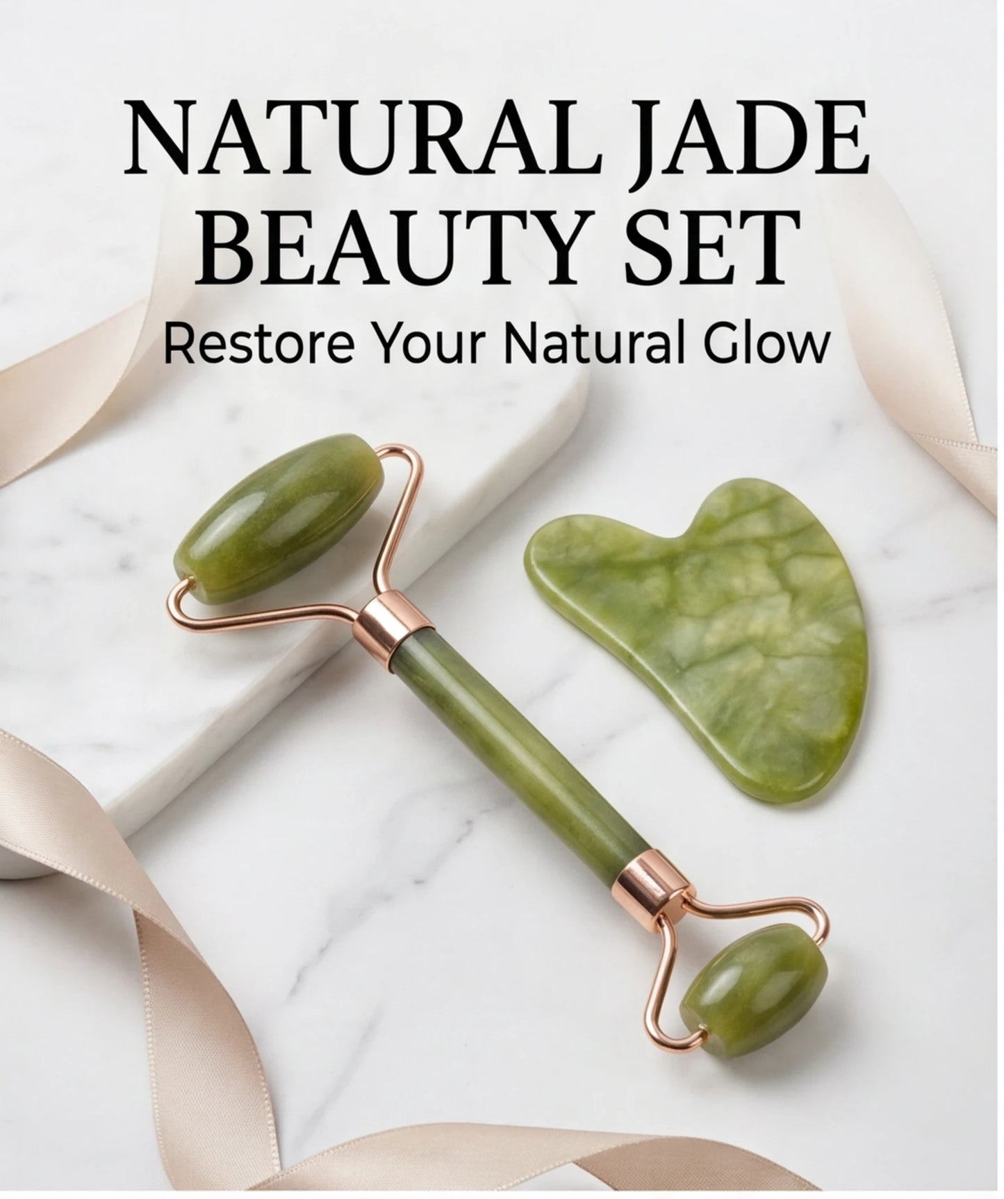 Natural Jade Roller & Gua Sha Board Set Double Head Facial Massager Anti-Aging Skin Care Tool