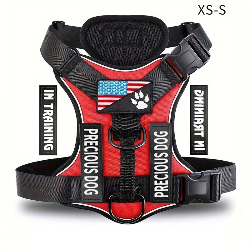 Reflective Dog Vest Harness with 5 PCS Patches Service Dog Harness Adjustable Soft Oxford Pet Harness