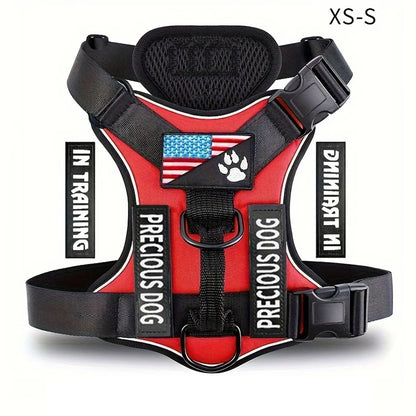 Reflective Dog Vest Harness with 5 PCS Patches Service Dog Harness Adjustable Soft Oxford Pet Harness