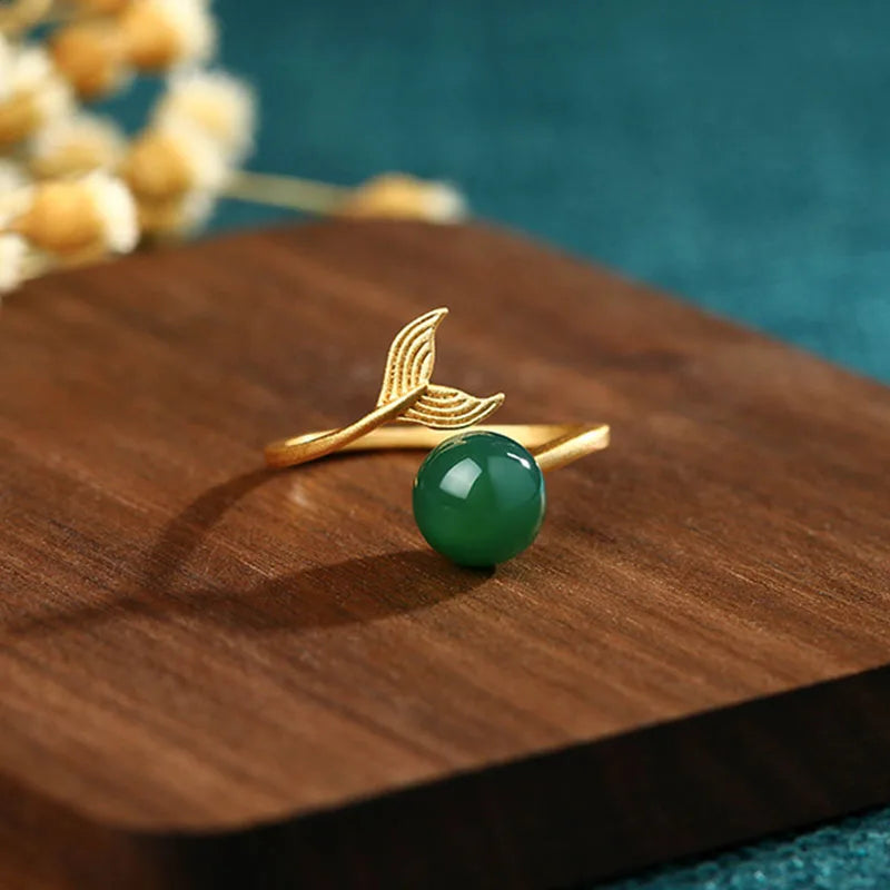 PANJBJ 925 Sterling Silver Hotan Jade Geometric Ring for Women Girl Adjustable Retro Delicate Jewelry Birthday Gift Dropshipping