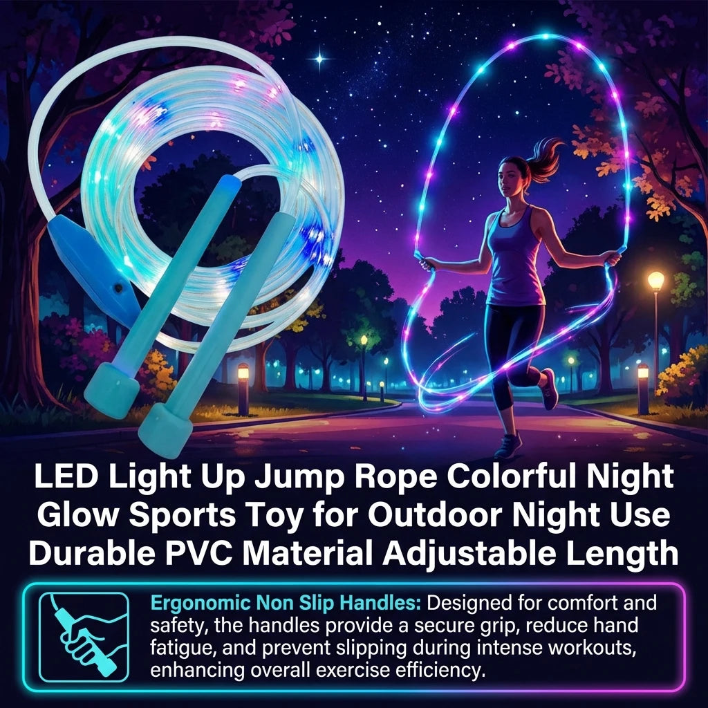 LED Light Up Jump Rope Colorful Night Glow Sports Toy for Outdoor Night Use Durable PVC Material Adjustable Length