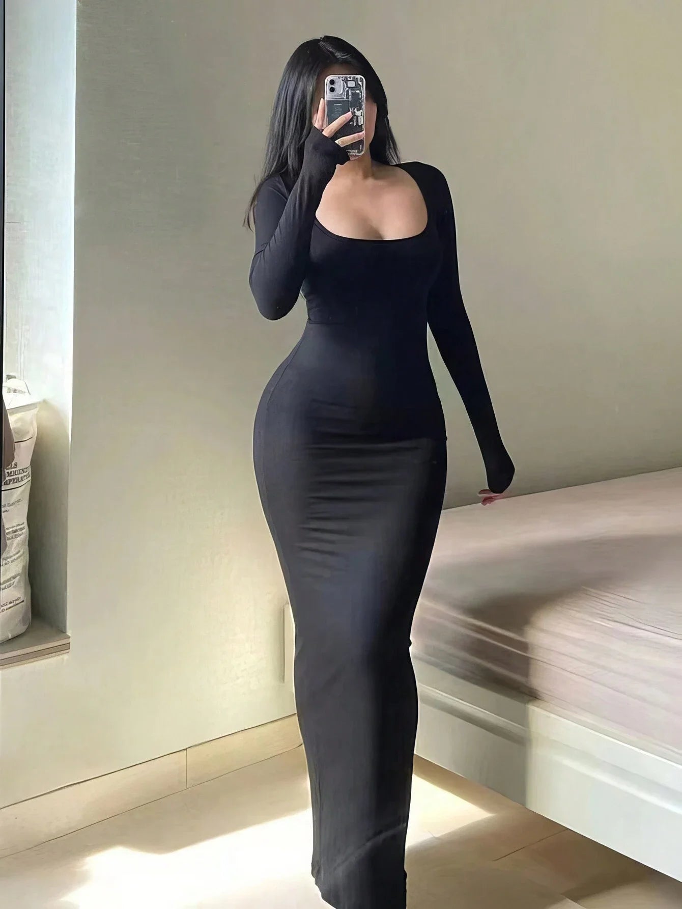 Scoop Neck Bodycon Maxi Dress