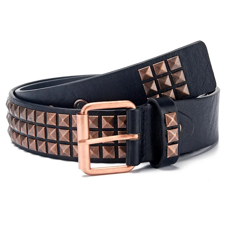 Fashion New Square Bead Rivet Belt Metal Pyramid Belt Men and Women Punk Hardware Jeans Belt Y2K Belt Designer Belt Women's Belt - PrimeNest