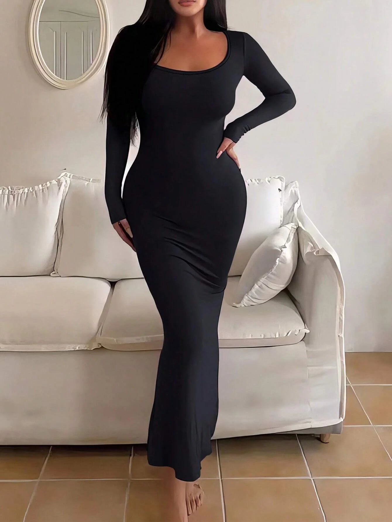 Scoop Neck Bodycon Maxi Dress