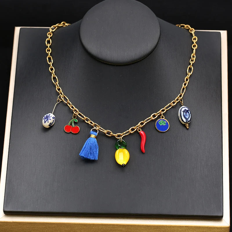 EILIECK 316L Stainless Steel Charms Pearl Star Celadon Pendant Drop Necklace For Women Golden Popular Summer Fashion Jewelry
