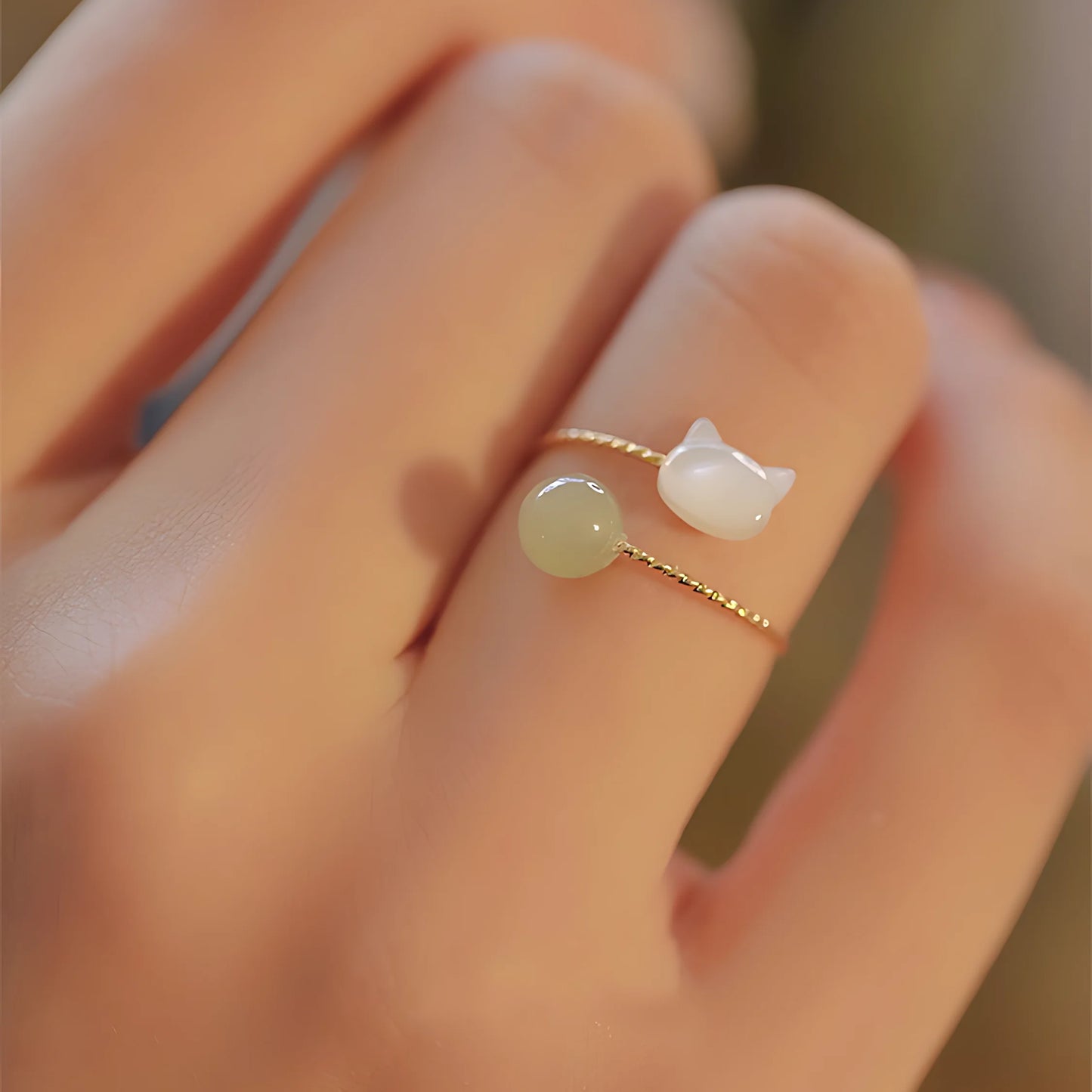 PANJBJ 925 Sterling Silver Hotan Jade Geometric Ring for Women Girl Adjustable Retro Delicate Jewelry Birthday Gift Dropshipping