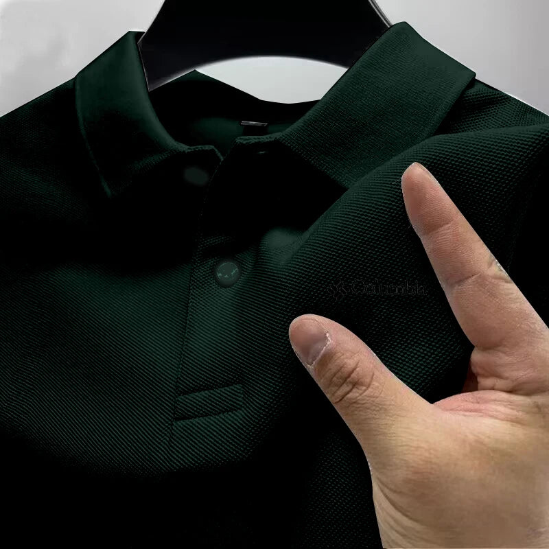 2026 Summer Must-Have Comfortable Men's Golf Shirt, Solid Color, Stylish Casual Button-Down Business Style Men's Polo Shirt